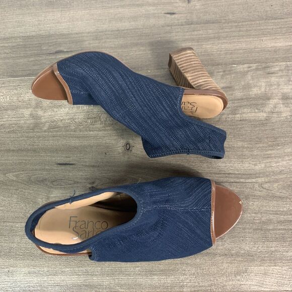 Franco Sarto Helix Peep Toe Block Heel Ankle Booties Blue Size 7.5 M Peep Toe - Picture 2 of 10